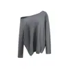 Blusa de Tricô Dopamine Off-Shoulder com Ombro Inclinado Manga Longa Feminina Primavera/Outono Nicho Alto Padrão Redutor de Idade Solta com Efeito Emagrecedor
