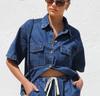 Traje de Duas Peças Jeans Casual Retro de Manga Curta Solta e Shorts para Mulheres, Roupas de Primavera e Verão