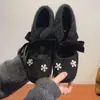 Sapatos Mary Jane Quadrados Chanel-Style com Strass e Salto Escondido Forrados com Lã para Mulheres, Sapatos de Ballet de Solado Grosso para Outono e Inverno, Mocassins Peludos
