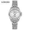 Relojes de Moda Longbo para Hombre y Mujer con Incrustaciones de Diamantes para Comercio Exterior, Relojes de Pareja de Venta Caliente Transfronteriza, Relojes de Cuarzo con Correa de Acero Impermeables Luminosos