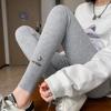 Leggings Cinza Bem-Estar 905 para Mulheres, Roupa Exterior de Primavera e Outono, Listras Verticais, Cintura Alta, Elásticas, Tamanho Grande, Leggings Nove Pontos