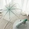 Paraguas plegable estilo coreano, lindo y lindo, estilo coreano, estilo fresco, estilo Mori simple, paraguas transparente con 30% de flor de cerezo japonesa.