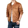 Jaqueta masculina de camurça para primavera e outono, jaqueta workwear com gola de lapela, top masculino casual com múltiplos bolsos