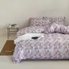 Atrapa la Fresa Estilo Ins Estilo Coreano Rojo Púrpura Cuadros Pequeños Todo Algodón Doble Capa Gasa Juego de Cuatro Piezas 1.8 Ajustado Ropa de Cama Pura de Algodón