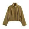 Jaqueta bomber da moda estilo europeu e americano com gola alta, novo modelo de outono, caimento solto, caimento justo, top plissado casual curto