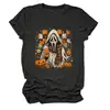 Amazon eBay Tienda Independiente Moda Casual Única Camiseta de Cuello Redondo para Mujer Fantasma Calabaza Hoja de Arce Taza de Té con Leche