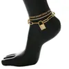 Joias Transfronteiriças Europeias e Americanas Corrente Figaro Geométrica Personalizada Decoração de Tornozeleira Moda Feminina Conjunto de Strass em Forma de Cadeado Tornozeleira Multicamadas