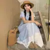 Vestido Camisero de Rayas Azules para Mujer Verano 2025 Nuevo Ropa de Vacaciones en la Costa Falda Larga Holgada de Gama Alta