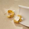 Aretes Transfronterizos Europeos y Americanos de Oro de 18K Acero Inoxidable Ola Perla Exagerados Aretes en Forma de C Aretes Simples Franceses de Lujo Ligero