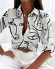 2025 Europeu e Americano Comércio Exterior Feminino Transfronteiriço Primavera e Outono Jaqueta Estação Independente Amazon Manga Longa Camisa Camisa Estampada Feminina