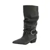 [Versión en Stock] Nuevo Estilo Otoño e Invierno 2026 Puntera Puntiaguda Tacón Grueso Tacón Alto Elegante Moda Francesa Sexy Botas Largas Tendencia de Comercio Exterior
