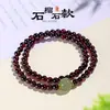 Pulseira Duplo Círculo de Granada 4mm para Mulheres, Joia de Mão de Jade Hetian Formato de Cabaça, Pulseira de Granada Atacado