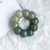 Pulseira Bodhi de Jade Verde com Padrões de Alho em Flocos Cortados Redondos, Contas Macias Torcidas à Mão de Círculo Único e Enroladas nos Dedos para Meditação e Prática Espiritual