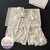 Pijama para Mulheres Verão Seda de Gelo Estilo Ins Novo Estilo Cor Damasco Bolinhas Doce Renda Roupa de Casa Manga Curta Conjunto de Duas Peças