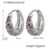 Brincos Oumika de Círculo com Zircônia Colorida Turquesa Azul Brilhante Brincos Elegantes Brincos para o Dia a Dia Aço Inoxidável Banhado a Ouro 18K