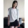Nuevo Estilo de Verano del Louvre Estilo Francés Relajado y Perezoso Cuello Redondo Borde Enrollado Pequeño Color Liso Camiseta Top Holgado Adelgazante para Mujer