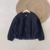 Abrigo de Algodón Delgado a Rayas Verticales de Cuello Redondo Casual Corto de Nicho para Mujer Invierno Nuevo Estilo Coreano Holgado con Cremallera