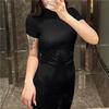 Atacado Transfronteiriço Camiseta Retro de Meia-Gola de Manga Curta para Meninas Quentes com Barriga de Fora, Top Básico Justo Sexy Elegante