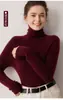 Otoño Invierno Sin Costuras Una Pieza 100% Cachemir Tejido de Punto Suéter para Mujer Costilla Capa Interior Suéter de Cuello Alto Color Liso Capa Base