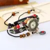 Pulsera de Cuero Tejido con Cuentas Multicapa, Estilo Retro Artístico, Reloj Ajustable, Superventas Transfronterizo, Reloj Electrónico Versátil