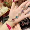 Camélia Nova Moda Safira Azul Imitação Flor Fada Pedra Preciosa Pulseira Anel de Flor Grande Único Girassol Pingente Elegante