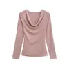 Camiseta Sexy Ombro a Ombro Manga Longa Outono Nova Elegante Versátil Ajustada Top Básico para Mulheres