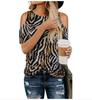 8808# Amazon WISH Explosiones Europeo y Americano Transfronterizo para Mujer Leopardo Camuflaje Torcido Hombro Manga Corta Camiseta