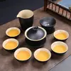 Juego de té de cerámica negra estilo japonés traje de té tetera vintage con asa lateral oferta especial regalo caja de regalo exquisita juego de cerámica Dehua