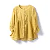 Blusa Casual Suelta Artística Estilo Japonés para Viajes, 42 hilos, Ramio Puro, Ligera, Transpirable, Cuello Redondo, Manga Tres Cuartos, para Mujer