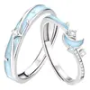 Anillo de plata esterlina S925 con diseño de luna estrellada y cuento de hadas para parejas. Un par de anillos de nicho ligeros, regalos de lujo de alta calidad para niños y niñas.