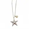 Nuevo Collar Colgante de Moda Estilo Europeo y Americano, Estrella de Mar Perla, Cadena Elegante y Versátil para la Clavícula para el Viaje Diario