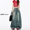 Jeans Estilo Americano Scimitar Rotos para Mujer, Nuevo Diseño de Cintura Alta para Otoño e Invierno, Silueta Lavada, Pantalones Sueltos de Pierna Ancha Largos hasta el Suelo