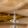 Venta Caliente Europea y Americana Emperatriz Viuda Saturno Super Destello Cadena de Clavícula Exquisita Completamente Diamantada Microincrustada para Mujer Lujo Ligero Gama Alta Versátil
