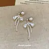 Brincos de Pérola com Bolinhas e Laço de Prata Agulha Doce Francesa Studs de Orelha de Luxo Alto Nicho Exquisite Acessórios de Brinco com Temperamento