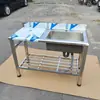Lavabo Hecho a Mano Extra Grueso Acero Inoxidable Columna 60 Encimera Integrada con Soporte de Plataforma Lavabo de Ranura Única Estante de Dos Niveles