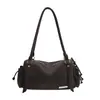 Bolsa Boston Acolchoada Retrô Desgastada da Moda Feminina Casual de Grande Capacidade com Alça Única Bolsa Transversal Versátil de Nicho para Mulheres