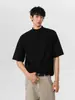 Camiseta Blanca de Manga Corta con Cuello Medio Alto para Hombre, Estilo Delgado de Verano Camiseta para Capas Interiores con Escote Pequeño, Camiseta de Moda de Manga Tres Cuartos