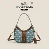 Bolso Vintage de Cuero con Patrón Floral Retro Forma de Media Luna para Debajo del Brazo Bolso de Hombro Popular Transfronterizo para Mujer