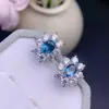 Aretes de Topacio Azul London Puro Natural Azul London Súper Oscuro 5*7mm Plata 925 Incrustación de Precisión