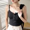 Camisola de Algodón de Alta Calidad para Mujer, 260g, Nuevo Estilo Verano 2026, Top sin Espalda con Botones y Cuello en U, Pura Tentación