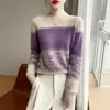 100% lã com fio texturizado único e atraente, gola semi-alta, simples e elegante, de manga comprida, adequado para uso casual diário no outono e inverno