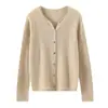 Cardigã de cashmere feminino, 100% cashmere de cabra puro, novo outono e inverno, gola V, cor sólida, abotoamento simples, malha, casaco suéter quente