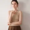 Moda Pequena Roupa Íntima 100% Caxemira Feminina Camisola em Ponto Canelado com Decote Redondo na Frente e em V nas Costas Colete Versátil Slim Fit Camada Base
