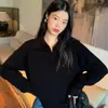 Estilo Coreano Casual y Cómodo Estilo Perezoso Suéter de Manga Larga con Cuello Polo Suéter de Punto Holgado con Cuello en V Suéter de Manga Larga