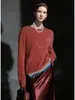 Loja Oficial Shanghai Dan Nong/Suéter de Tricô Sem Costura com Gola Redonda e Acabamento Escovado em Cashmere para Mulheres, Suéter Pulôver Solto para Outono e Inverno