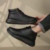 Sapatos Masculinos de Couro de Inverno, Sapatos de Cano Alto de Algodão, Sapatos Quentes com Forro de Lã de Couro Bovino de Primeira Camada, Sapatos Retrô de Couro Genuíno, Botas de Neve, Sapatos de Pai