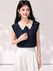 Top de Punto con Cuello de Muñeca de Encaje para Mujer, Chaleco Pulóver sin Mangas de Bloques de Color de Verano, Ropa para Mujer en Stock para Venta al por Menor