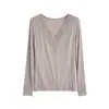Outono e Inverno Quente e Sexy Corpo Magro Alta Elasticidade Aparência Emagrecedora Camiseta Básica Top Decote V Renda Pura Desejo Camiseta 629 Mangas Longas