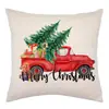 Funda de Almohada Navideña Vintage Lino Estampado de Papá Noel Renos Funda de Almohada Decorativa Festiva Funda para Cojín de Sofá