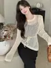Conjunto de Dos Piezas para Mujer 2026: Elegante Top de Punto Calado de Manga Larga y Vestido Largo
